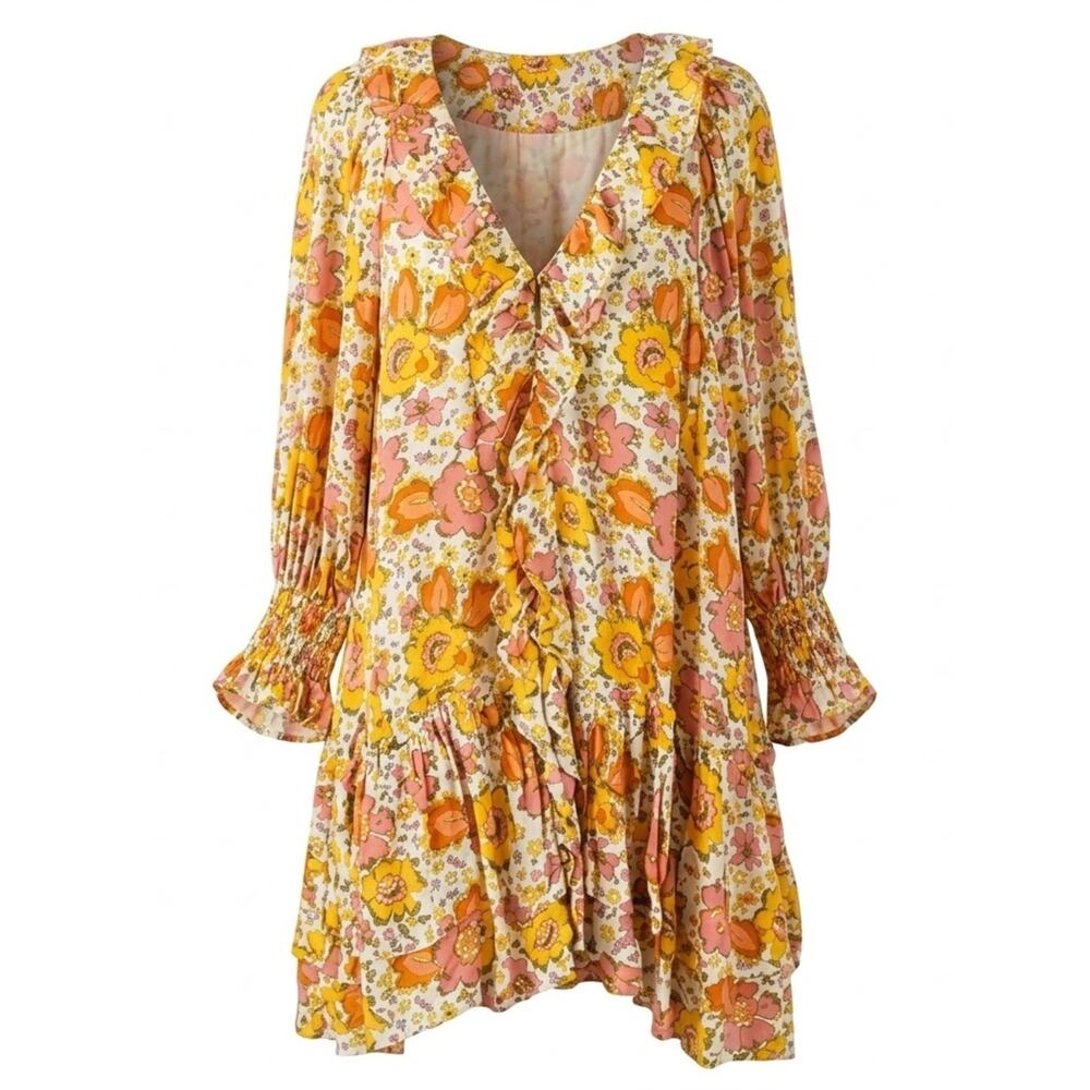 Cleobella Anthropologie Floral Paisley Ruffle Dress S Boho 70s Retro Cottage